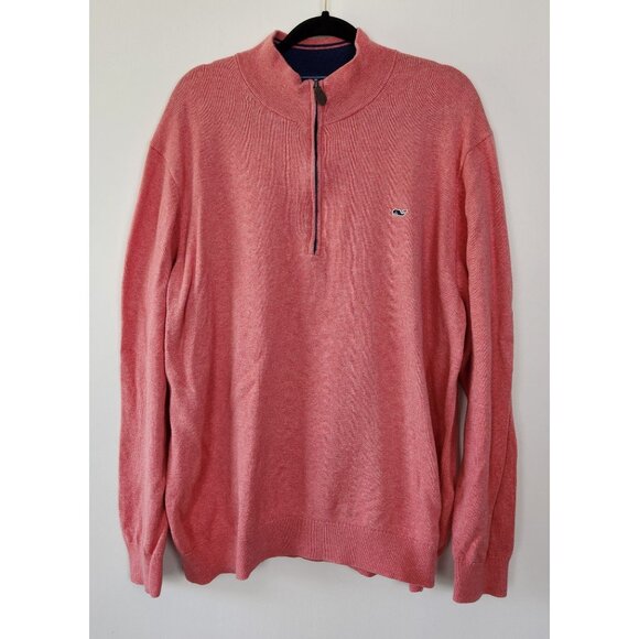 Vineyard Vines Men's Pink Cashmere Cotton Blend Quarter Zip Sweater, 2XL Preppy - Picture 2 of 8